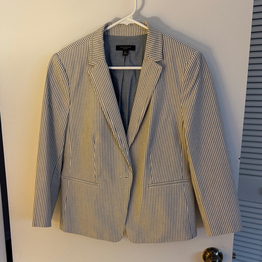 Seersucker Cream and Blue Petite Blazer